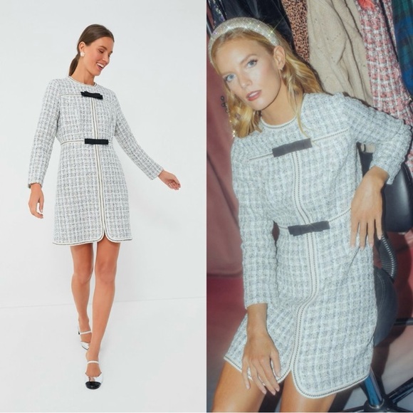 Pomander Place Dresses & Skirts - NWT Pomander Place Ivory Bow Tweed Brigitta Long Sleeve Mini Dress Size Small